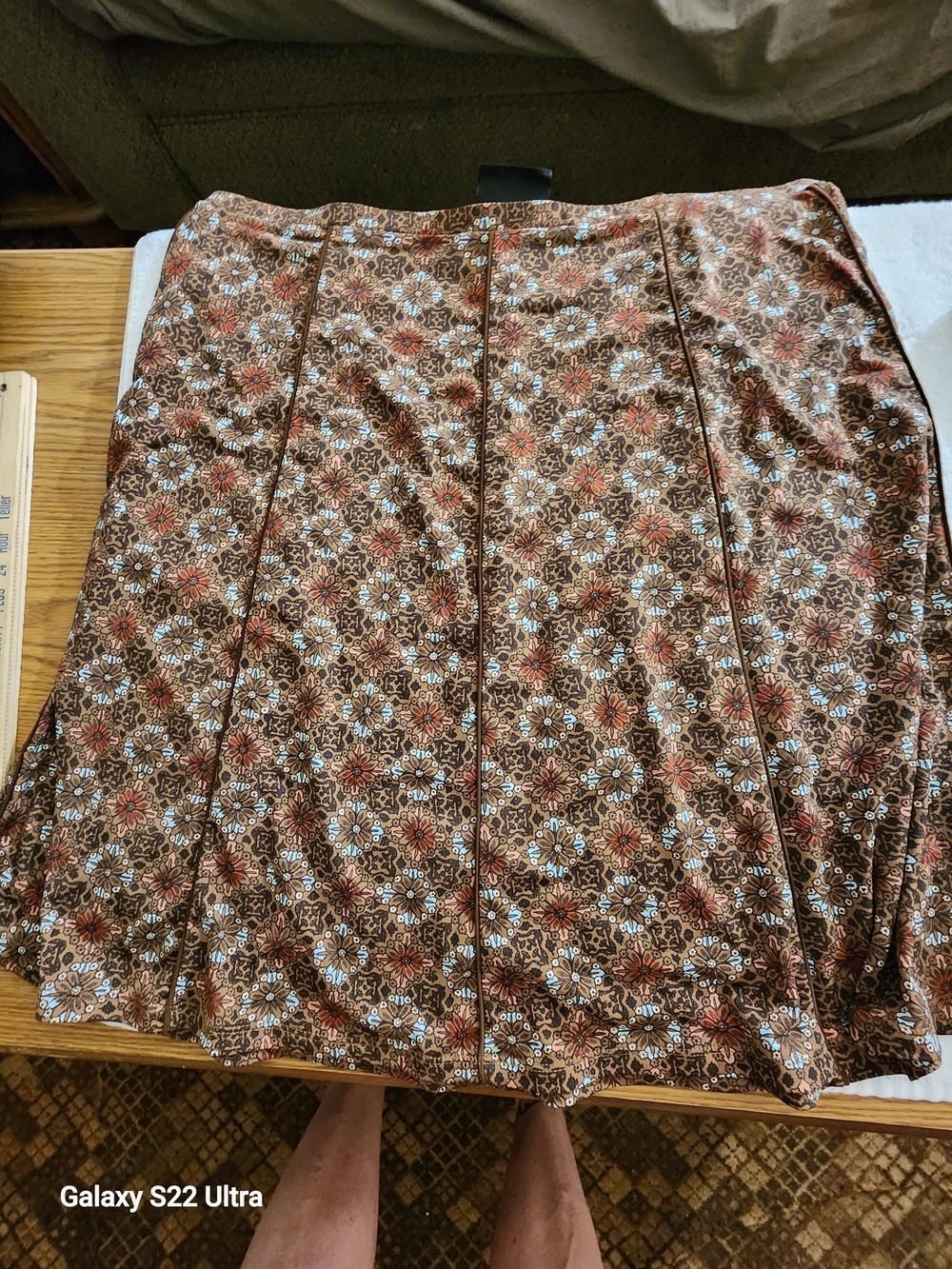 Axcess Brown Floral A-Line Skirt with Blue Accents